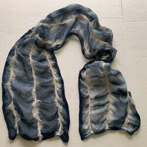 Masino by TDM Design Hand-Dyed Scrunched Silk Wool Scarf Blue Gray Textured 64"